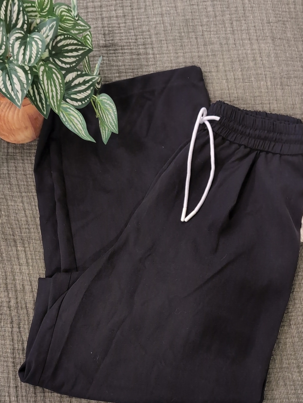 Zara Black Wide Leg Pants with White Drawstring
